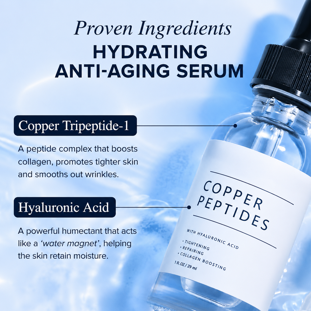 GHK-Cu Copper Peptide Serum - Advanced Anti-Aging, Firming & Hydrating Facial Serum