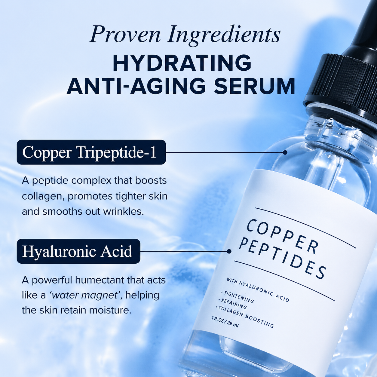 GHK-Cu Copper Peptide Serum - Advanced Anti-Aging, Firming & Hydrating Facial Serum